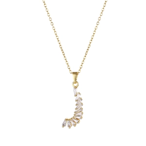 Gold moon pendant necklace featuring sparkling cubic zirconia on a minimalist chain
