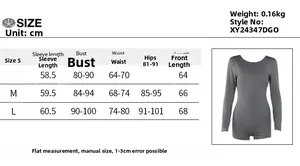 Size chart for backless long sleeve romper with detailed measurements in centimeters