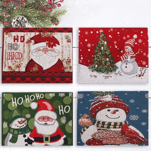 Sets De Table De Noël Jacquard Tricoté Résistant À La Chaleur Motifs Festifs Père Noël Bonhomme De Neige Décoration