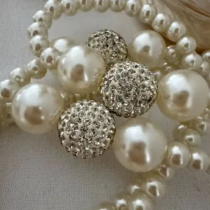 Elegant pearl necklace with sparkling rhinestone crystal balls for French style luxury