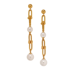 Boucles d'oreilles fer à cheval dorées avec perles élégantes de style long
