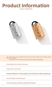 Detail of metal hair tie featuring vintage hammer textured alloy in gold and silver finish