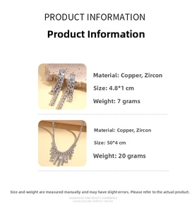 Detailed dimensions and weight of copper tassel necklace and zircon earring set
