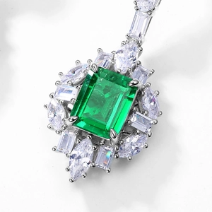 Elegant S925 silver drop earrings with rectangular emerald and marquise zircon accents