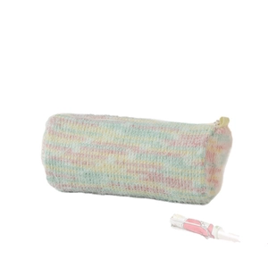 Trousse en tricot à rayures arc-en-ciel grande capacité aux couleurs de macaron pastel