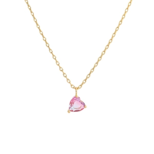 18k gold plated necklace featuring a heart-shaped pink zircon pendant on a fine chain