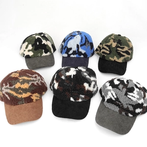 Winter camo baseball caps in plush fleece and corduroy, set of six stylish color variants