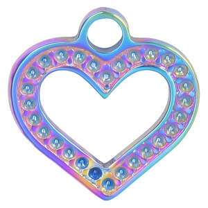Polished rainbow stainless steel heart pendant with studded border detail for DIY jewelry