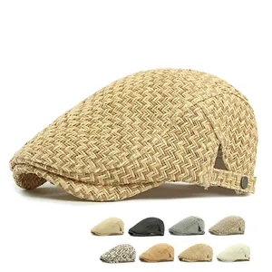 Vintage Stroh Schirmmütze Herren Damen Atmungsaktiv Ivy Barett Verstellbar Sommer Sonnenschutz Britischer Retro Stil