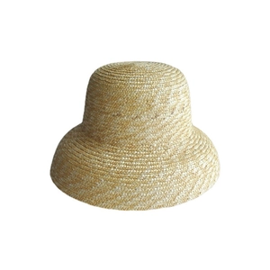 French vintage straw cloche sun hat for women with natural woven texture and round wide brim