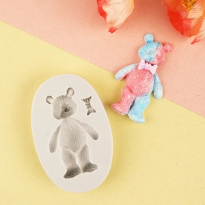 3D bear silicone mold for chocolate and fondant with detailed bow and fur textures