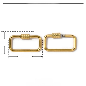 Detail showing dimensions of gold-plated stainless steel rectangular screw lock clasp