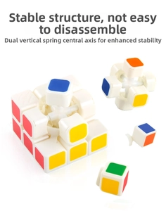 Detail of 3x3 speed cube with dual vertical spring central axis for stable structure
