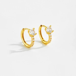Classic S925 sterling silver gold-plated hoop earrings with micro-pave zircon crystals