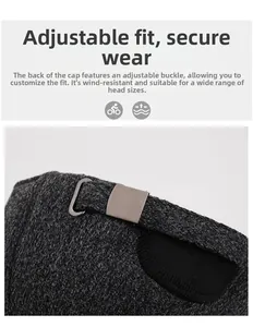 Detail of winter baseball cap showing adjustable metal buckle and thick knitted fabric
