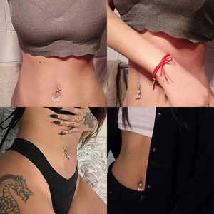 Custom stainless steel belly button ring with BITCH letter pendant and zircon rhinestones