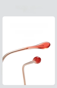 Detail view of ergonomic anti-slip red-brown translucent glasses temples for eyewear