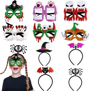 11-piece Halloween party set with glitter glasses and headbands featuring pumpkin and bats