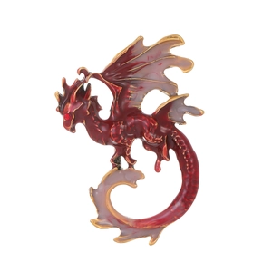 Übertriebene Pterodactylus-Drachenbrosche mit roter Emaille und goldener Metalloberfläche