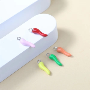 Five colorful chili-shaped enamel alloy pendants for DIY earrings and necklaces
