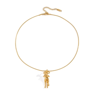 Detailed view of a gold hugging couple pendant necklace with a lobster clasp and thin chain