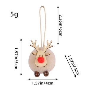 Christmas reindeer ornament with cream pompom body and wooden deer head, 5cm height
