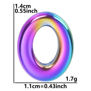 Detailed macro view showing dimensions of the rainbow oval stainless steel DIY pendant
