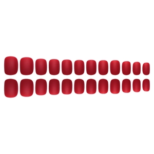 Set of 24 short square round matte red press-on nails with a sleek frosted finish