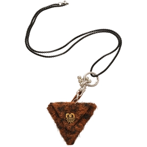 Retro brown plush triangle pendant necklace with golden heart and black thin chain