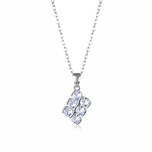 Minimalist silver wavy pendant necklace with sparkling double row cubic zirconia stones