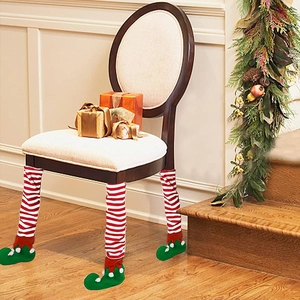 Set of 4 Christmas elf chair leg covers with red-white stripes and green shoes for decor