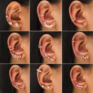 Alloy Zircon Star Leaf Flower Geometric Earrings Non Pierced Ear Cuffs Crawlers Jewelry Accessories Women