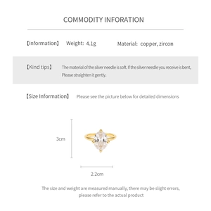 Detail showing dimensions of 18k gold plated oval zircon ring with 3cm height and 2.2cm width