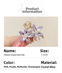 Detail view of flower crystal hair clip with 3.5CM dimension and marquise crystal petals