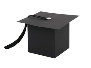 Three-dimensional view of black graduation cap gift box with tassel and matte finish