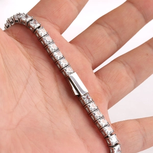 Titanium steel tennis bracelet with square-cut zirconia and a secure box clasp closure