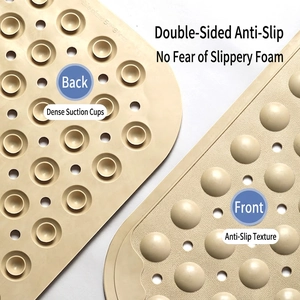 50x80cm beige anti-slip bathroom mat featuring suction cups and textured surface