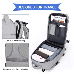 Detail of 180-degree flat opening backpack showing large capacity main compartment and storage