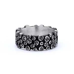 Vintage Celtic Nordic style stainless steel ring with textured distressed silver finish