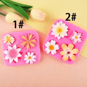 DIY pink silicone sunflower daisy mold set for fondant clay crafts and flower accessories