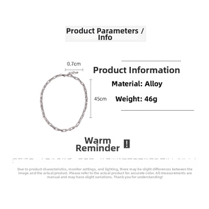 Industrial silver chain necklace size chart with 45cm length and 46g weight specs