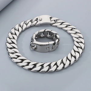 Ensemble collier et bracelet à grosse maille gourmette en acier argenté pour hommes