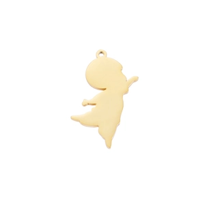 Polished gold boy pendant silhouette with small diamond detail on white background
