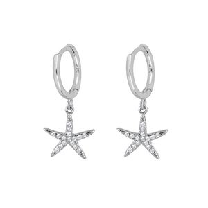 Elegant S925 sterling silver starfish drop earrings with sparkling zircon stones
