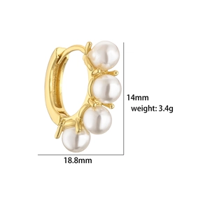 18K gold plated hoop earrings with micro-set zircon and white pearls, 14mm by 18.8mm