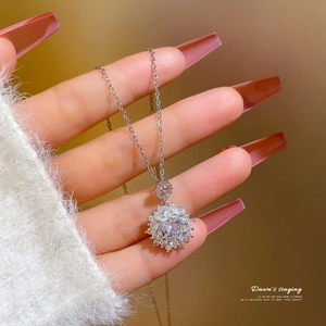 Titanium steel necklace with large sparkling zircon pendant in silver finish