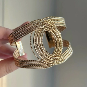 Vintage Gold Tone Twisted Rope Woven Cuff Bracelet Retro Metal Geometric Interlocking Design Adjustable Bangle For Women