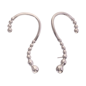 Silver beaded hook earrings with minimalist metal orb design on white background