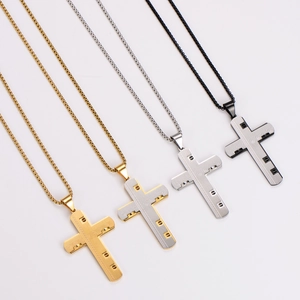 Hip hop stainless steel cross necklaces in gold, silver and black metal finishes