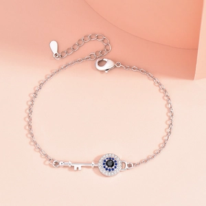 Evil Eye Key Bracelet Copper Inlaid Blue Zircon Adjustable Minimalist Luxury Hand Jewelry For Women Fashion Versatile